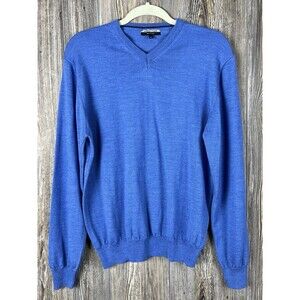 Marco Fiori Sweater Mens S Blue Soft Merino Wool V Neck Pullover Business Casual